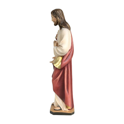 Sacred Heart of Jesus Sculpture in Hand-Painted Val Gardena Wood
