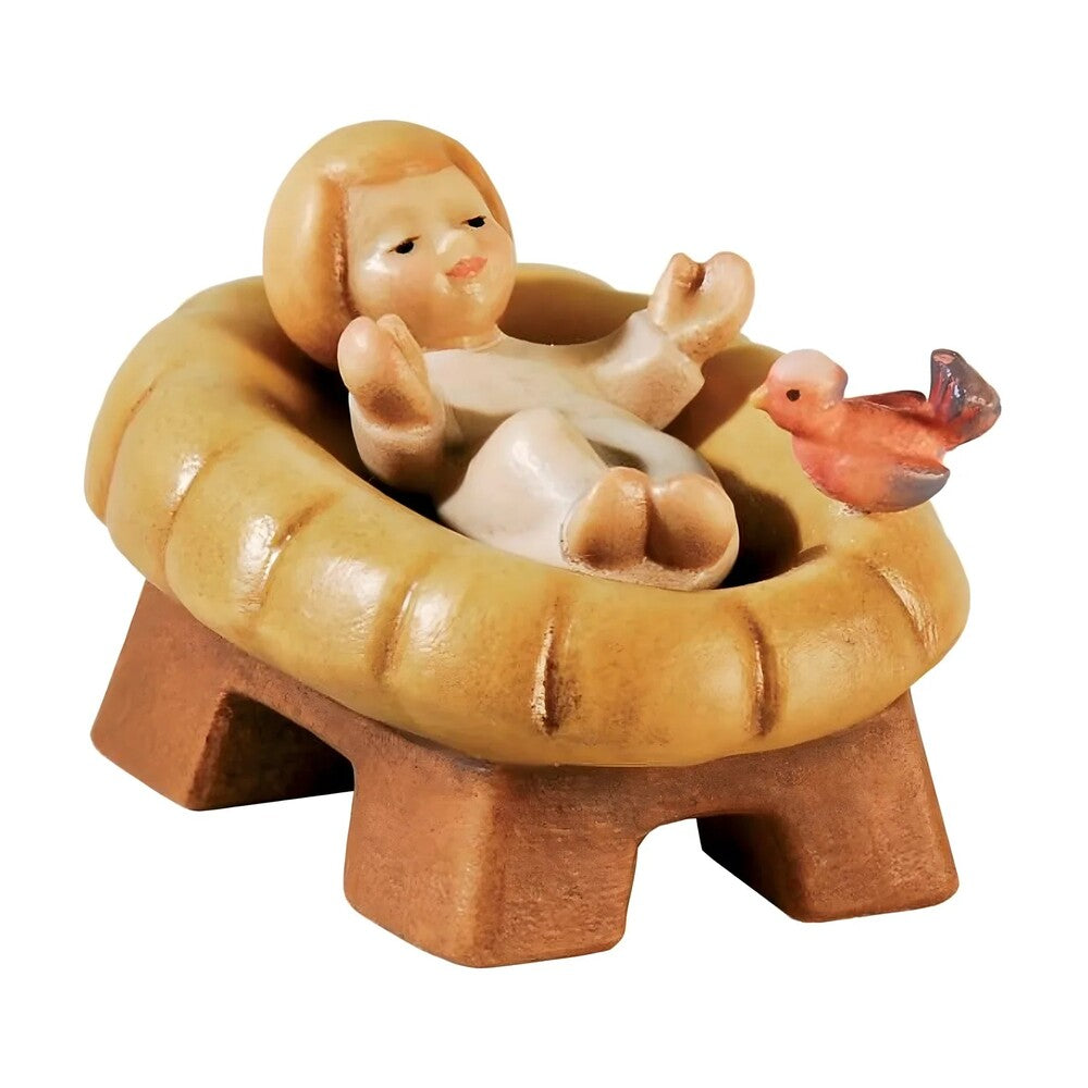 Baby Jesus in Cradle with Bird Statue - Maple Wood