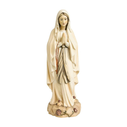 Hand-Carved Wooden Statue of Our Lady of Lourdes in Val Gardena