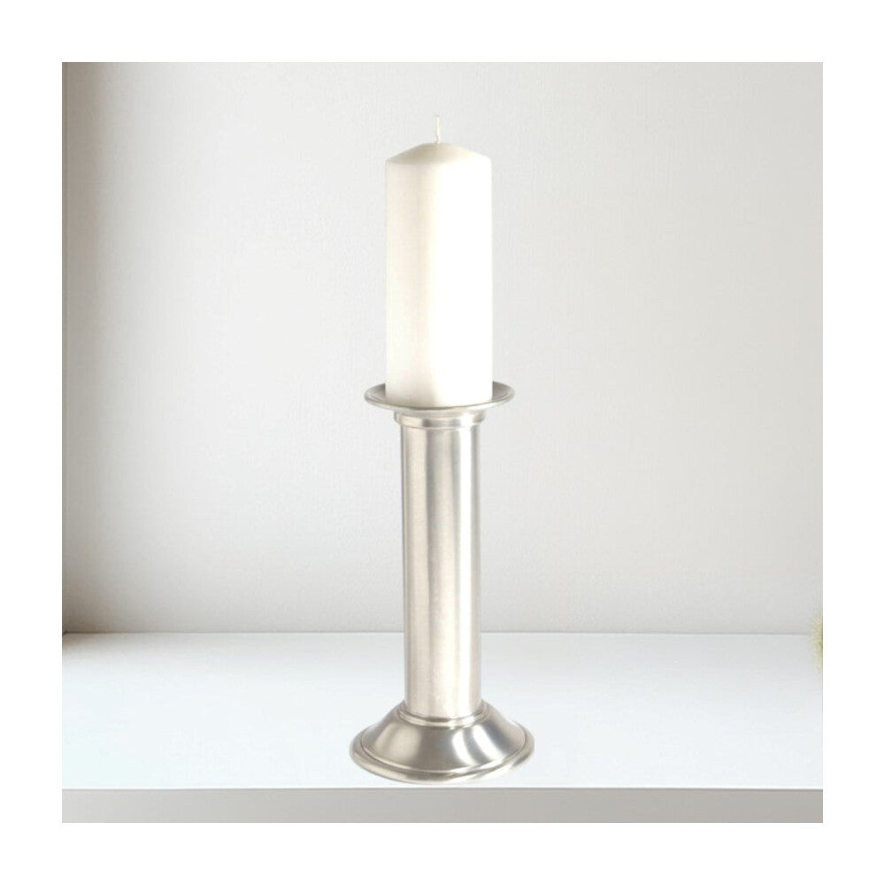 Large Pillar Antique Finish Pewter Candle Holder