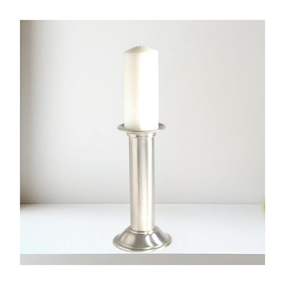 Large Pillar Antique Finish Pewter Candle Holder
