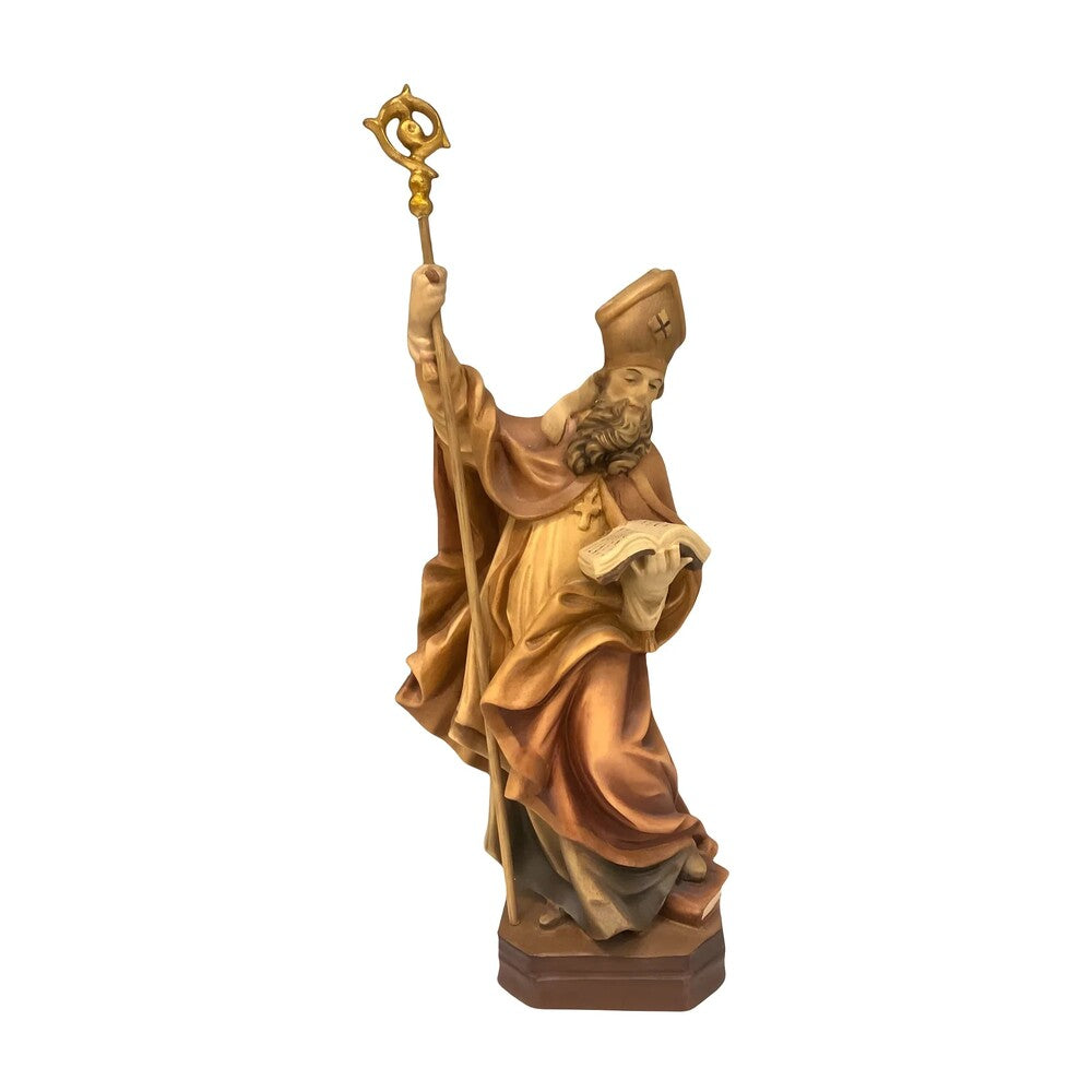 Statue Saint Caius Pope in Carved Wood from Val Gardena, Colored Finish