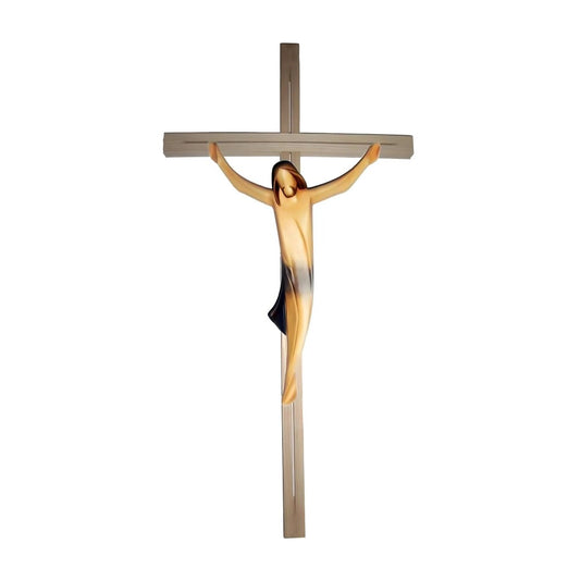 Stylized Christ on Maple and Linden Wood Cross Val Gardena