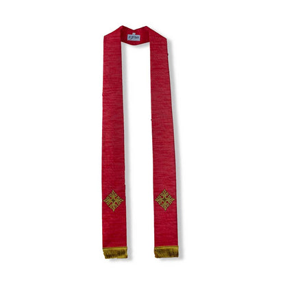 Red Overlay Stole With Flower Cross Design