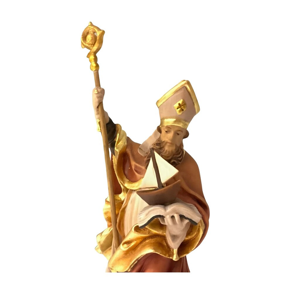 Statue of Saint Anselm Bishop with Crozier and Boat – Dolfi Hand-Carved and Painted