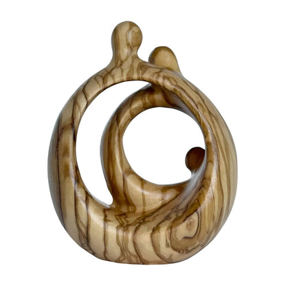 Modern Stylized Nativity Scene in Maple Wood – Family Embrace Sculpture