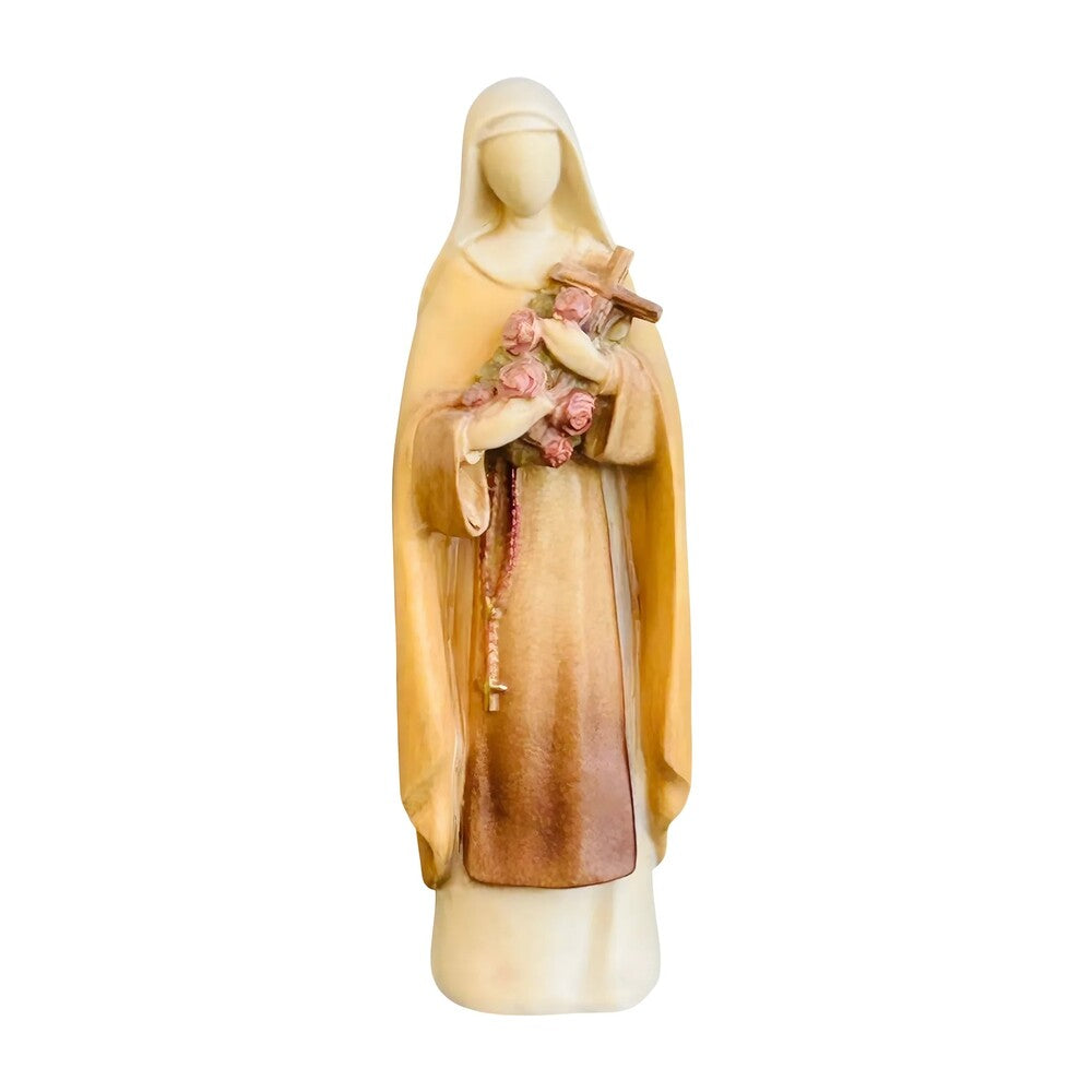 Sculpture of Saint Therese of Lisieux with Roses, Carved Wood Val Gardena