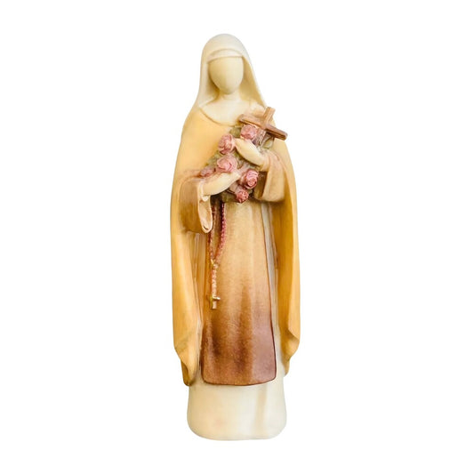 Sculpture of Saint Therese of Lisieux with Roses, Carved Wood Val Gardena