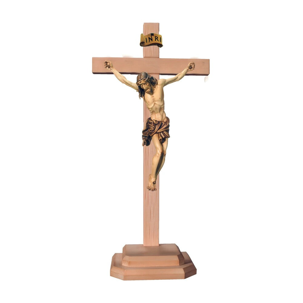 Corpus Christi with Cross and Wooden Base, Handcrafted in Val Gardena