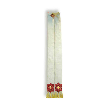 Pure Silk Off-White, Red & Gold Overlay Stole - PBSB133