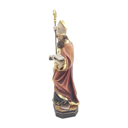 Hand Carved Wooden Statue Saint Adolph Bishop with Crozier – Val Gardena