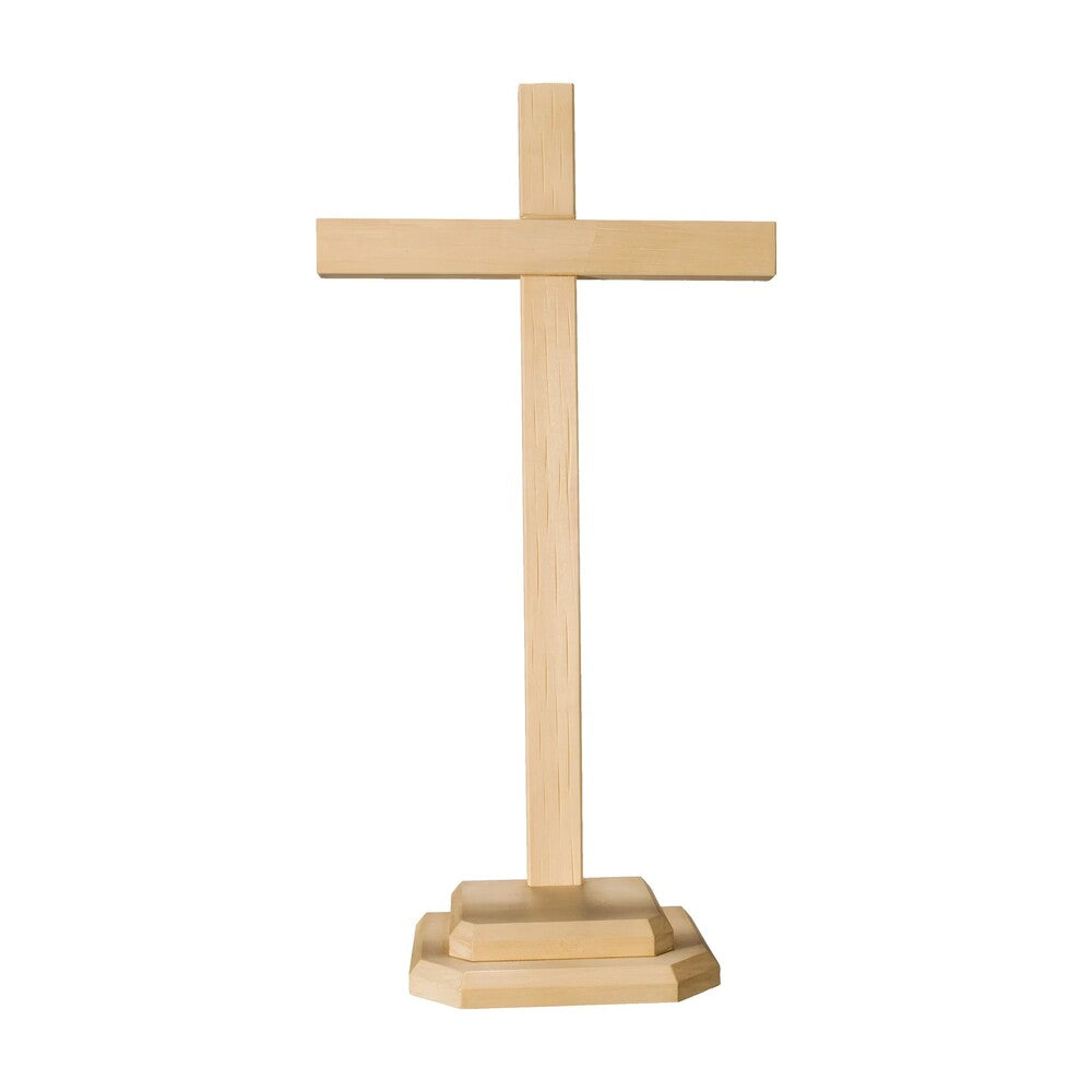 Table Cross in Natural Wood from Val Gardena, Geometric Style