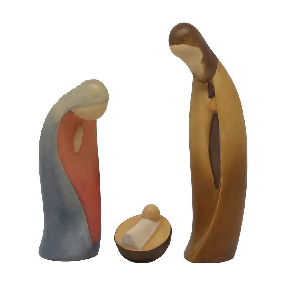 Modern Holy Family nativity scene in maple wood | Val Gardena