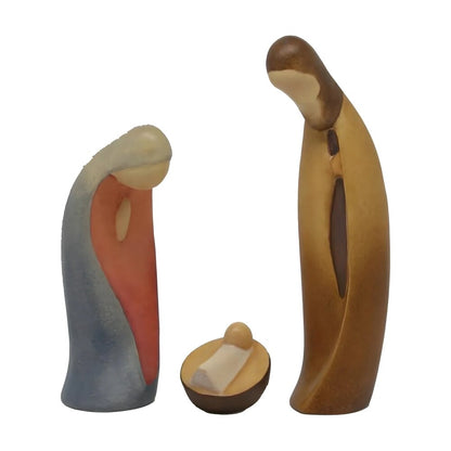 Modern Holy Family nativity scene in maple wood | Val Gardena