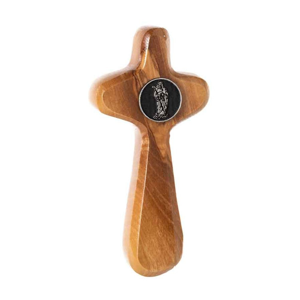 Olive Wood Pocket Cross with Good Shepherd Medallion
