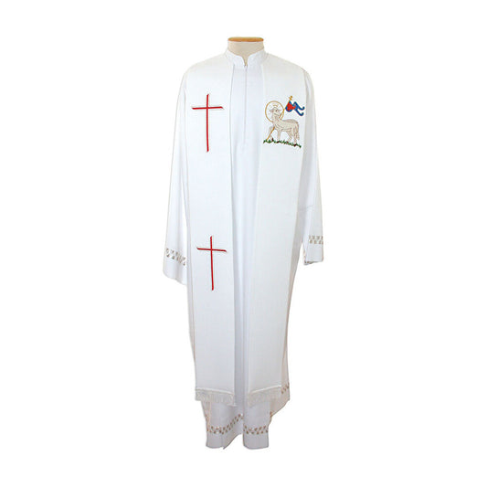 Pure White Overlay Stole with Lamb & Flag Design