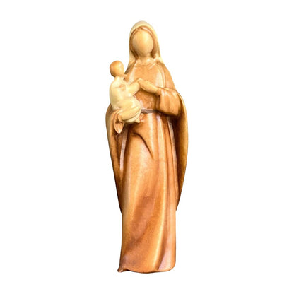 Modern Madonna with Child, Val Gardena Artisanal Wood Sculpture