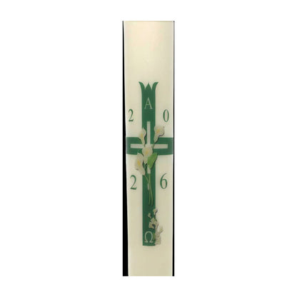 Green Cross with Lillies Paschal Candle