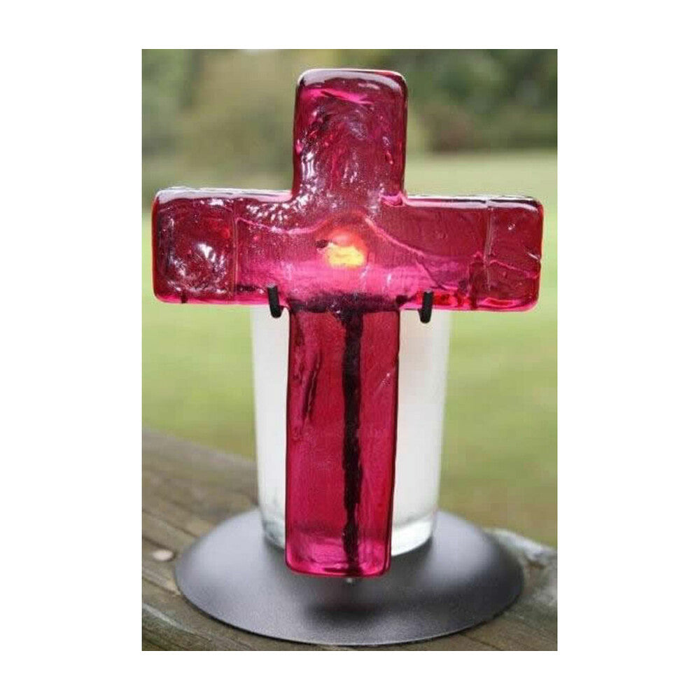 Glass Cross & Candle - Rose