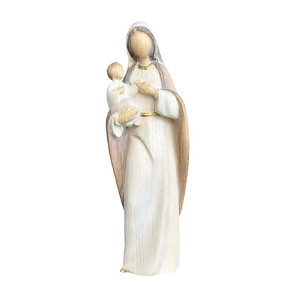 Modern Madonna with Child, Val Gardena Artisanal Wood Sculpture