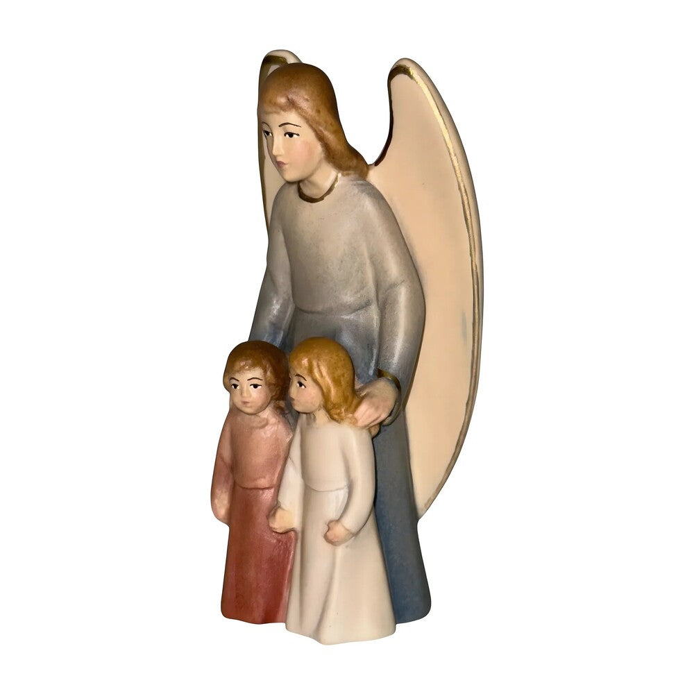 Guardian Angel with Children: Maple Wood Sculpture from Val Gardena