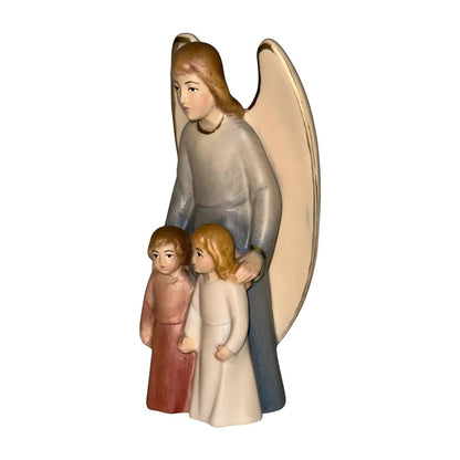 Guardian Angel with Children: Maple Wood Sculpture from Val Gardena
