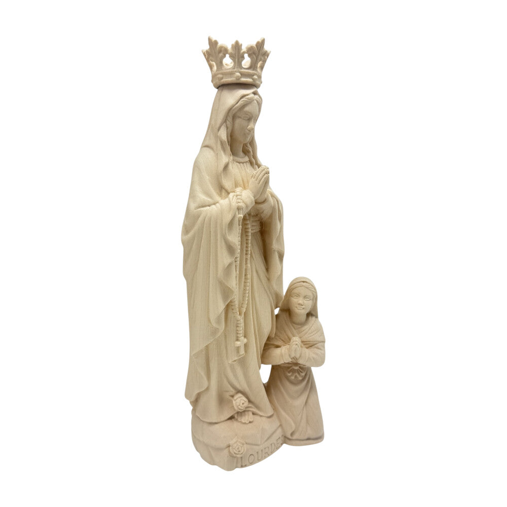 Sculpture Our Lady of Lourdes and Bernadette in Val Gardena Wood