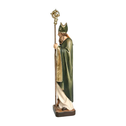 Wooden Sculpture of Saint Patrick with Shamrock and Bishop's Crozier