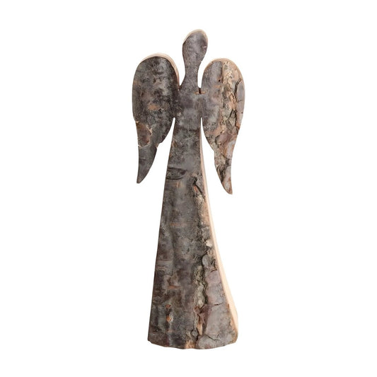 Rustic Wooden Angel with Natural Bark - Val Gardena Craftsmanship 12 cm
