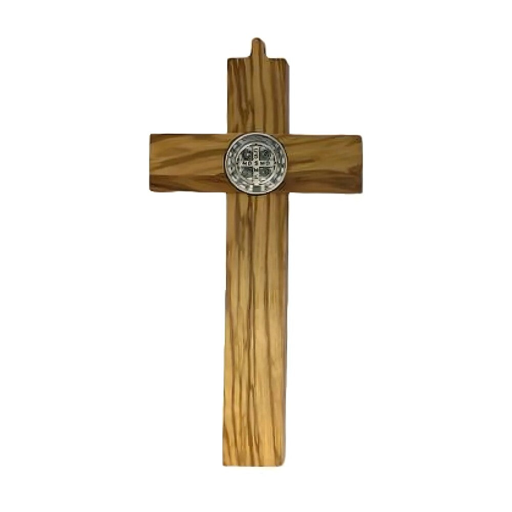 St. Benedict's Cross with Medal in Olive Wood from Val Gardena
