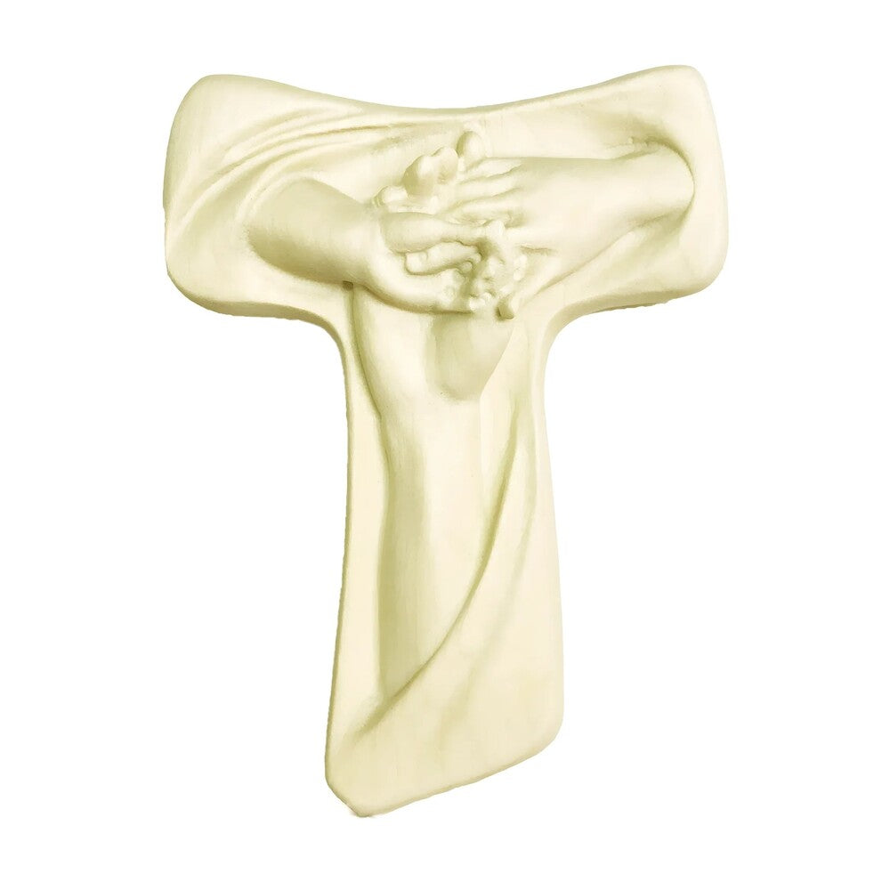 Peace Tau Cross with Intertwined Hands in Val Gardena Wood