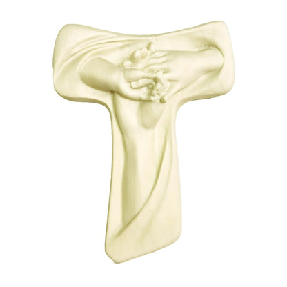 Peace Tau Cross with Intertwined Hands in Val Gardena Wood