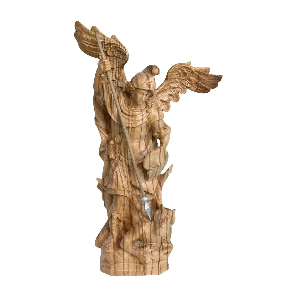 Archangel Michael Defeating Satan Statue - Val Gardena Wood Sculpture