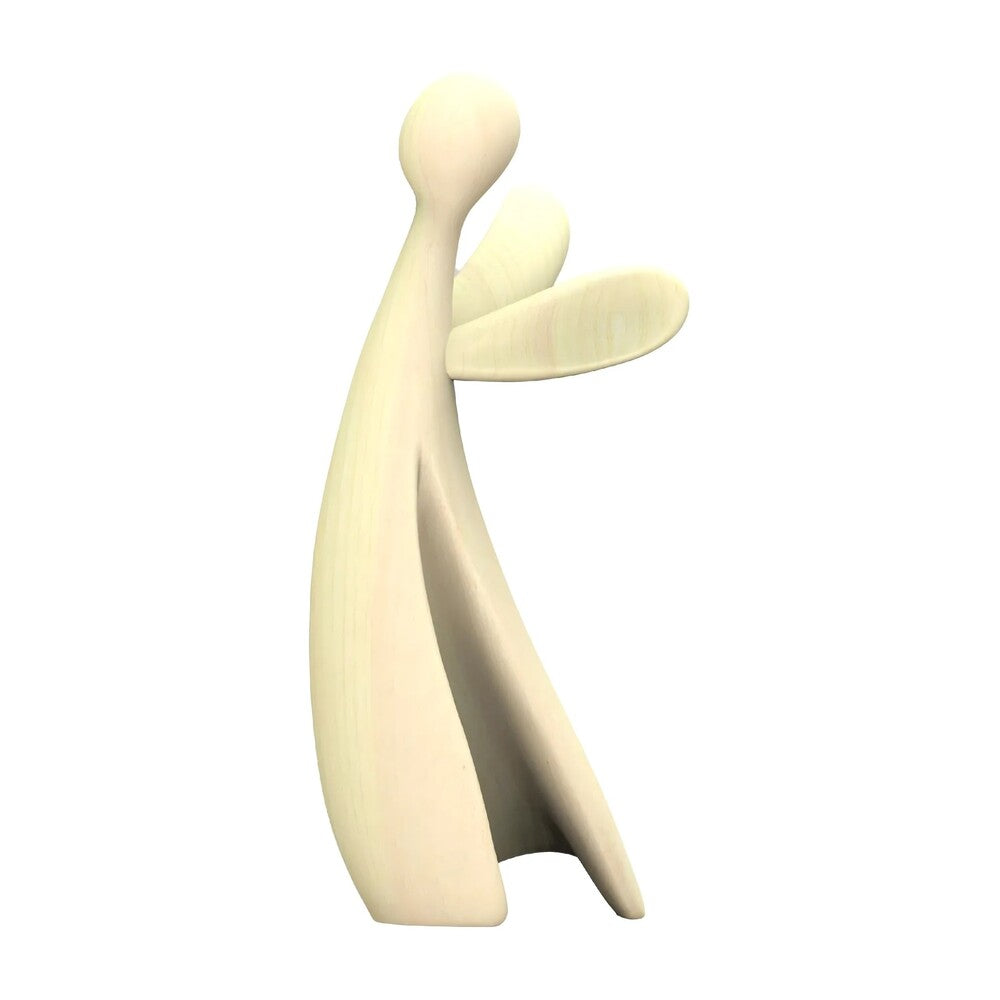 Stylized Guardian Angel Sculpture in Natural Val Gardena Wood