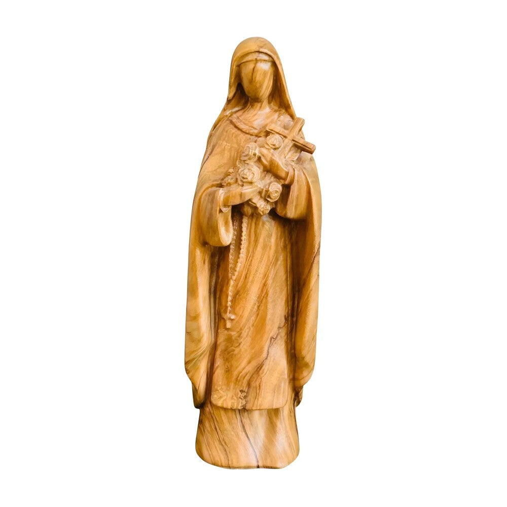 Sculpture of Saint Therese of Lisieux with Roses, Carved Wood Val Gardena