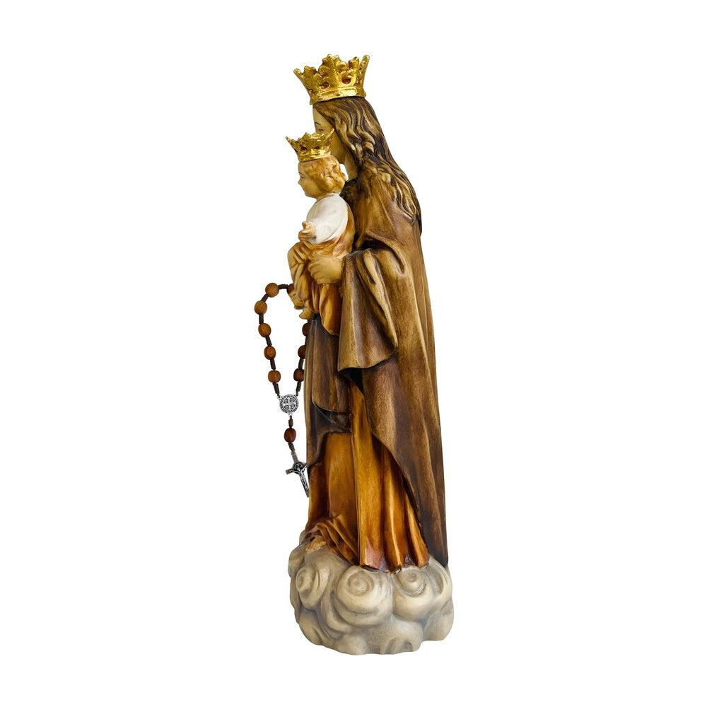 Our Lady of the Rosary with Child Statue Val Gardena Wood