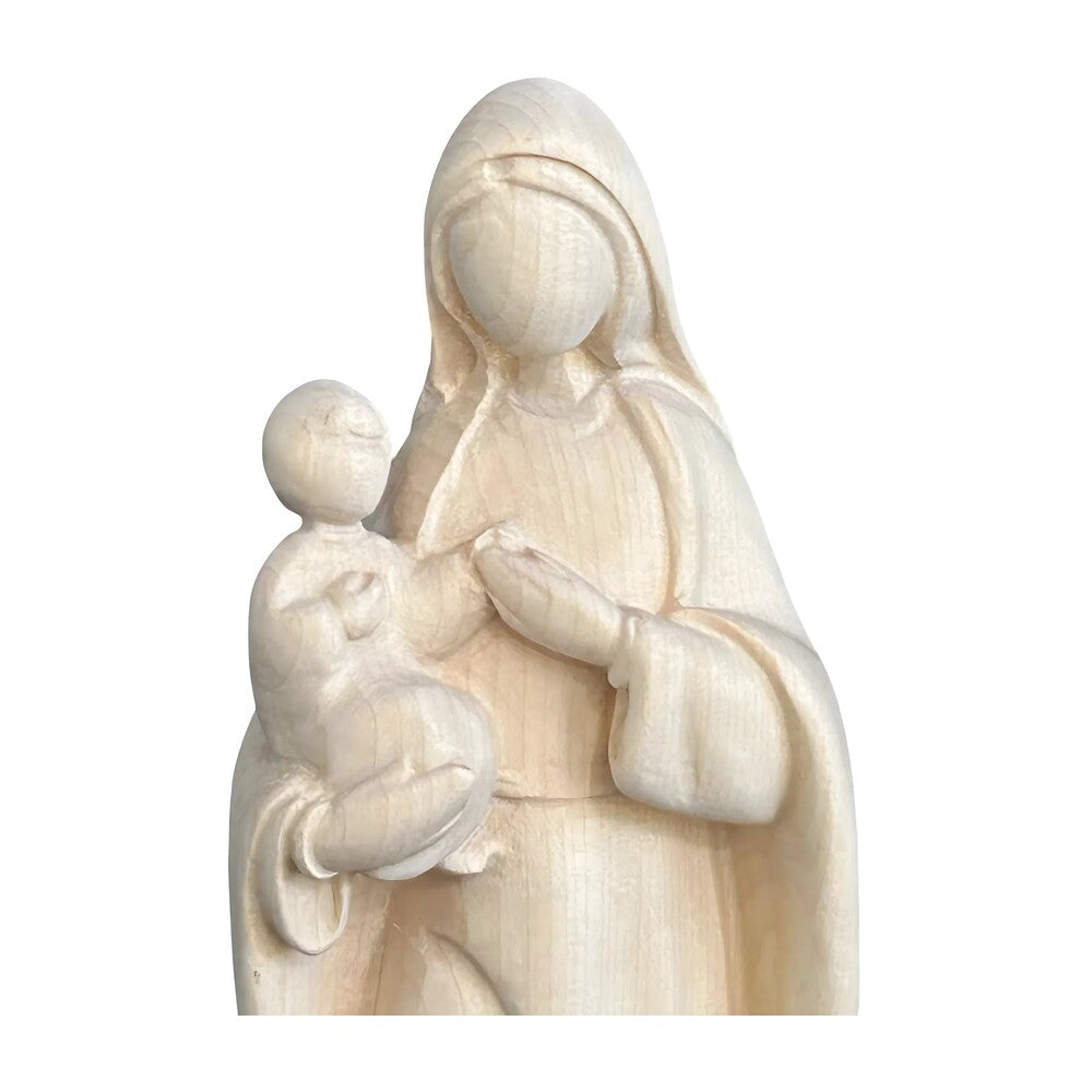 Modern Madonna with Child, Val Gardena Artisanal Wood Sculpture