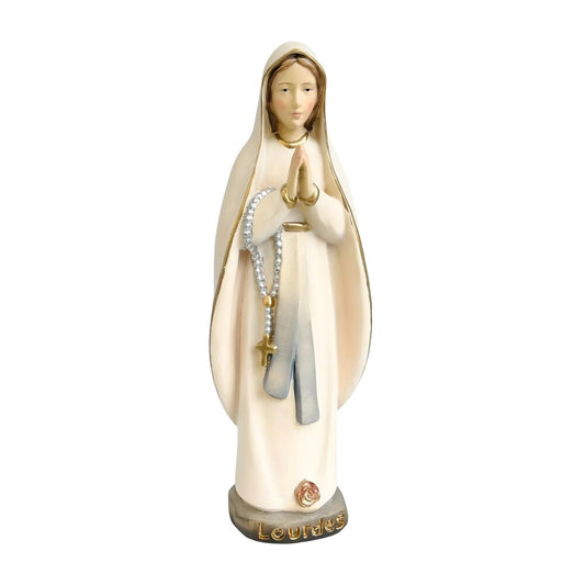 Our Lady of Lourdes Statue and Figurine in Hand-carved Val Gardena Wood