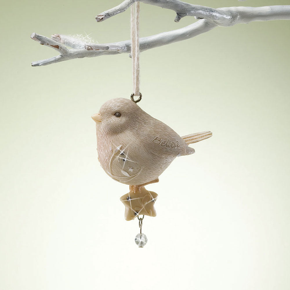 Believe Bird with Star Hanging Christmas Ornament