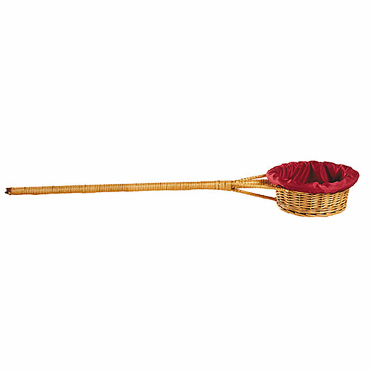 Woven Reed Round Offering Basket With 35" Long Handle
