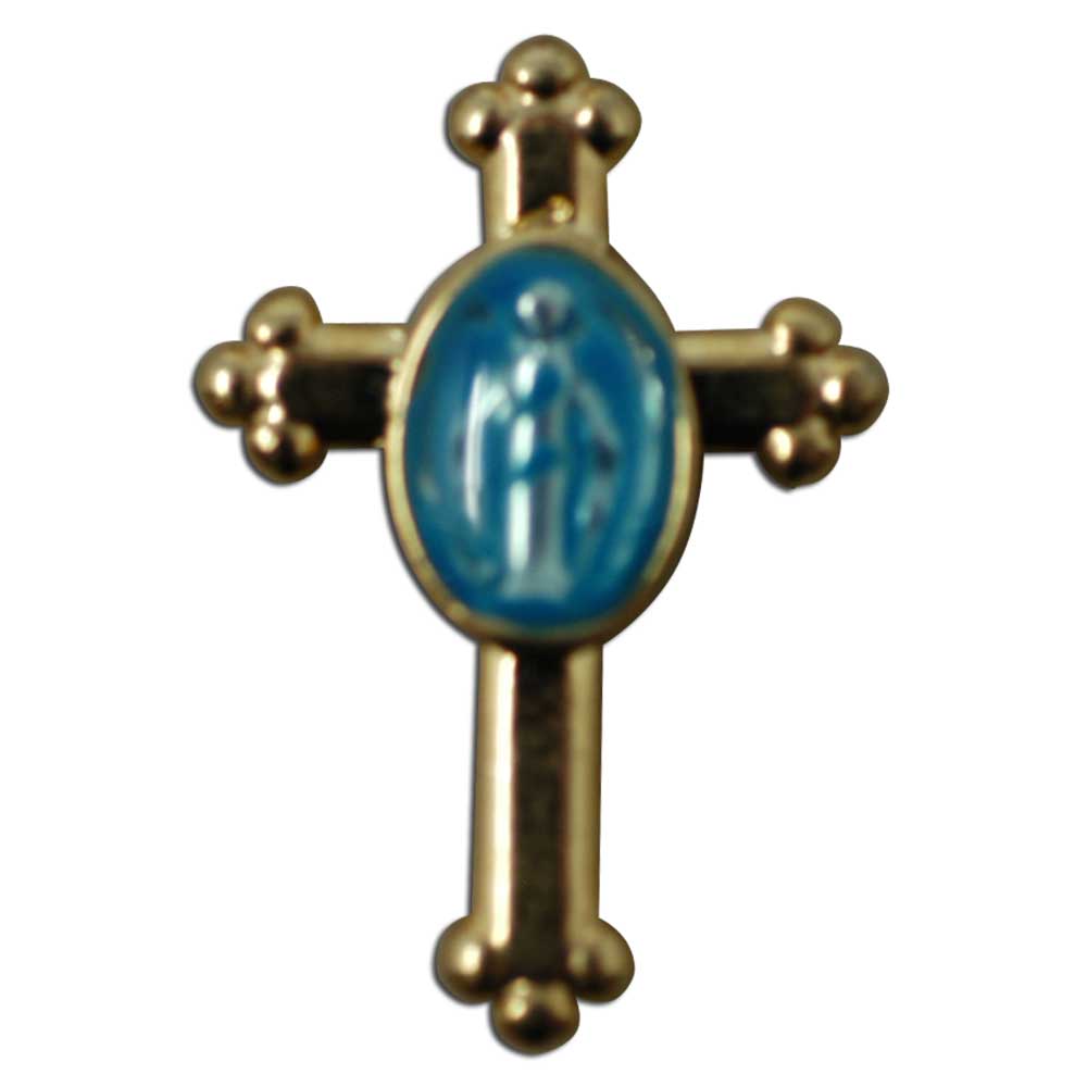 Cross With Blue Charm Lapel Pin