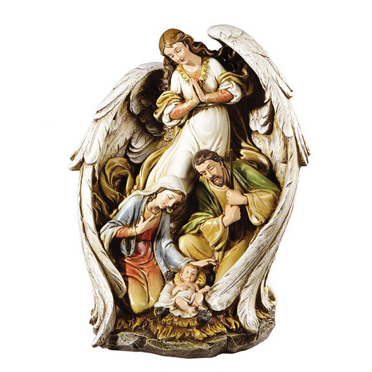 15" High Angel with Nativity Scene
