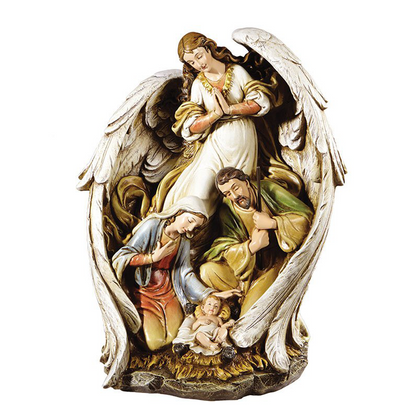 15" High Angel with Nativity Scene