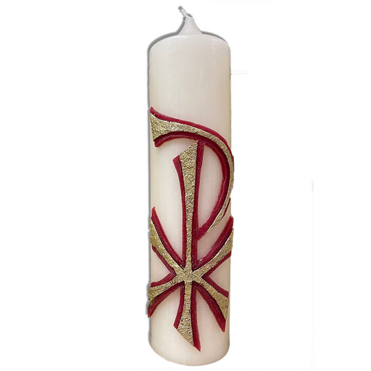 Red Chi Rho Home Paschal Candle