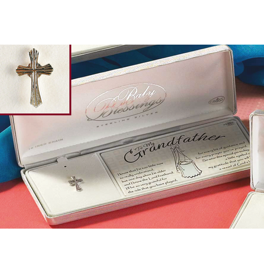 To My Grandfather Ribbed Flare Cross Lapel Pin