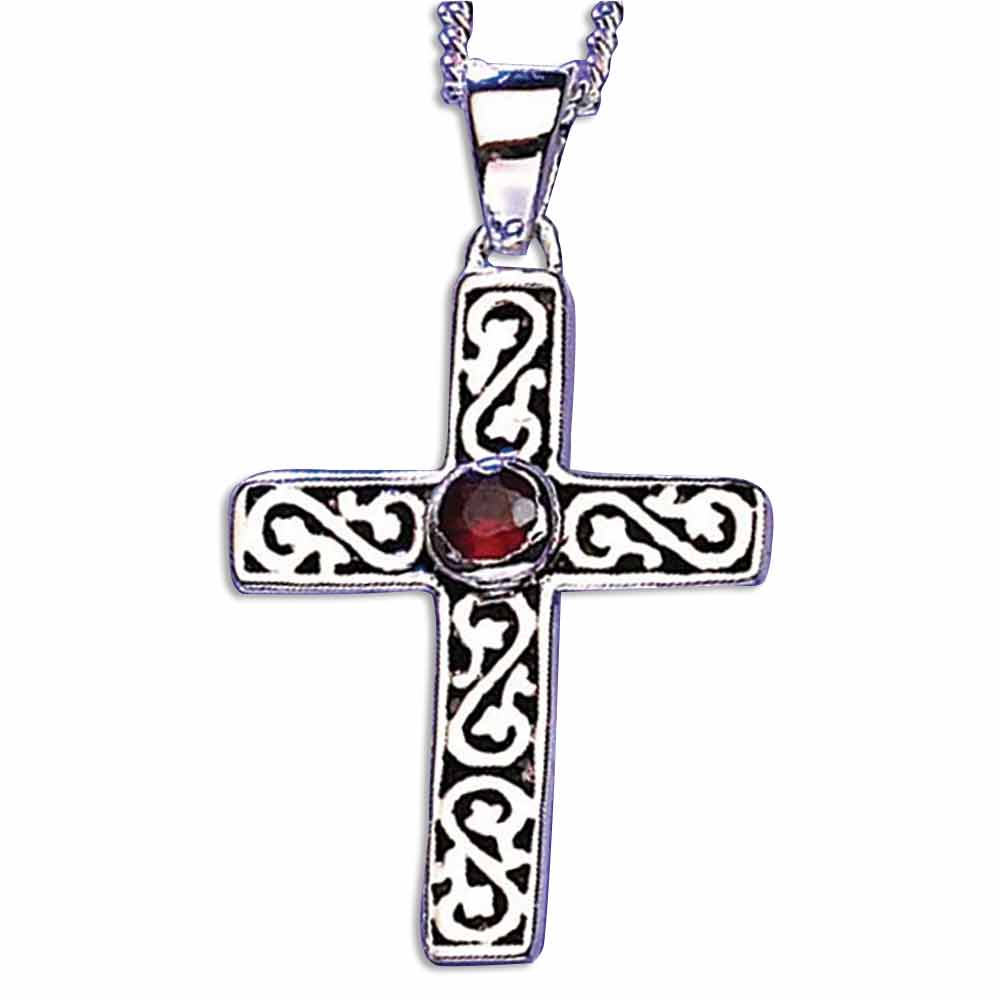 Paris Salter Cross with Garnet Necklace
