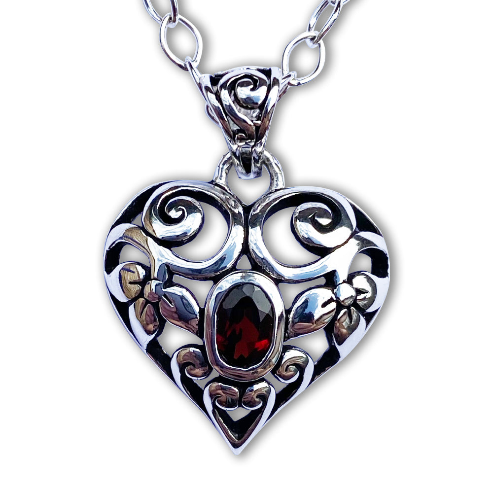 Grille Heart with Garnet Necklace