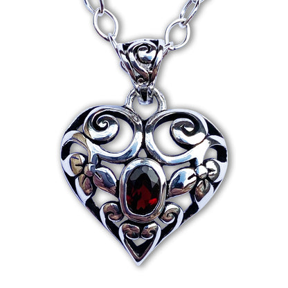 Grille Heart with Garnet Necklace