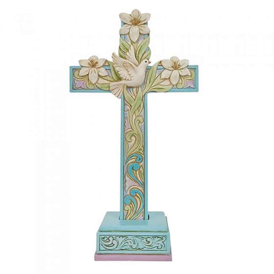 Cross with Lilies and Dove Figurine