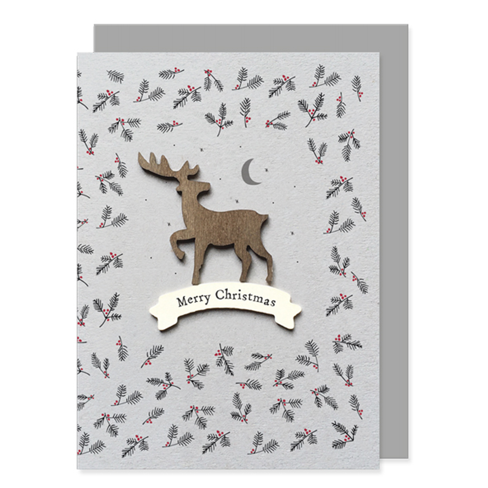 Wooden Stag Christmas Cards Pack of 2